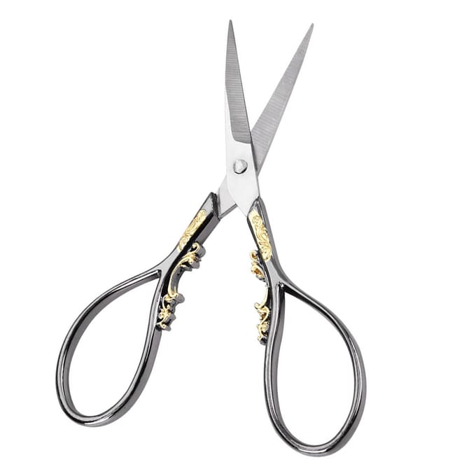 1pc Stainless Steel Tailor Scissors Household DIY Sewing Accessories(black with gold pattern) wit