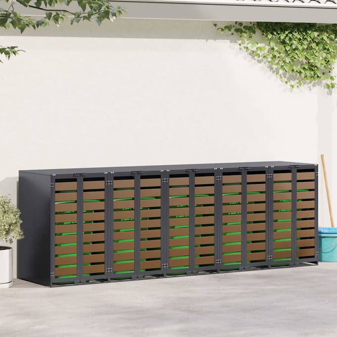 vidaXL - Wheelie - Bin - opslag - voor - 3 - bakken - Staal - Antraciet