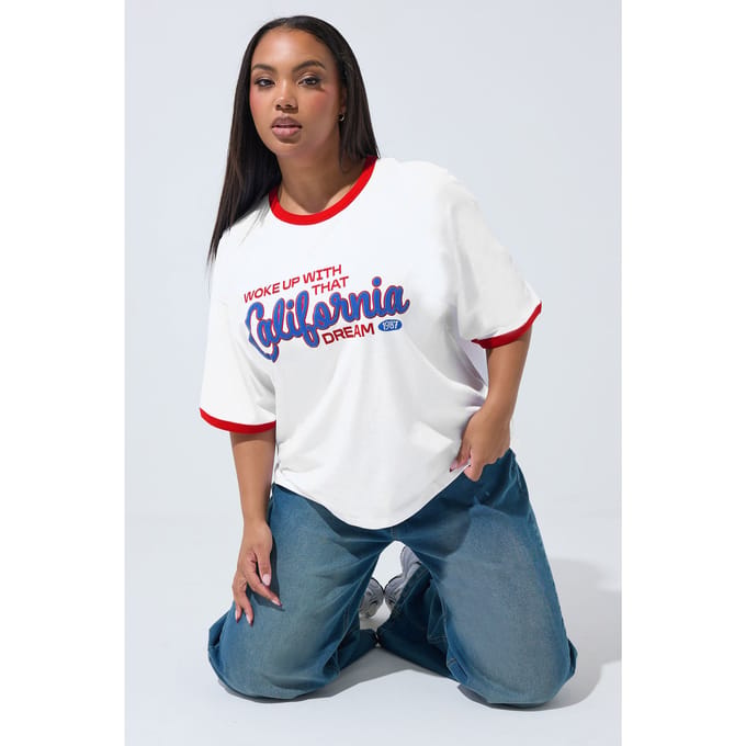 Limited Collection Wit 'California' Tshirt Met Varsityranden Size 44