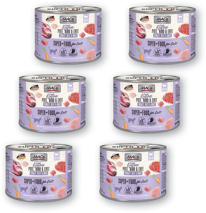 MAC's Kittenvoer Natvoer Blik 97% Kalkoen, Rund en Eend 6 x 200g