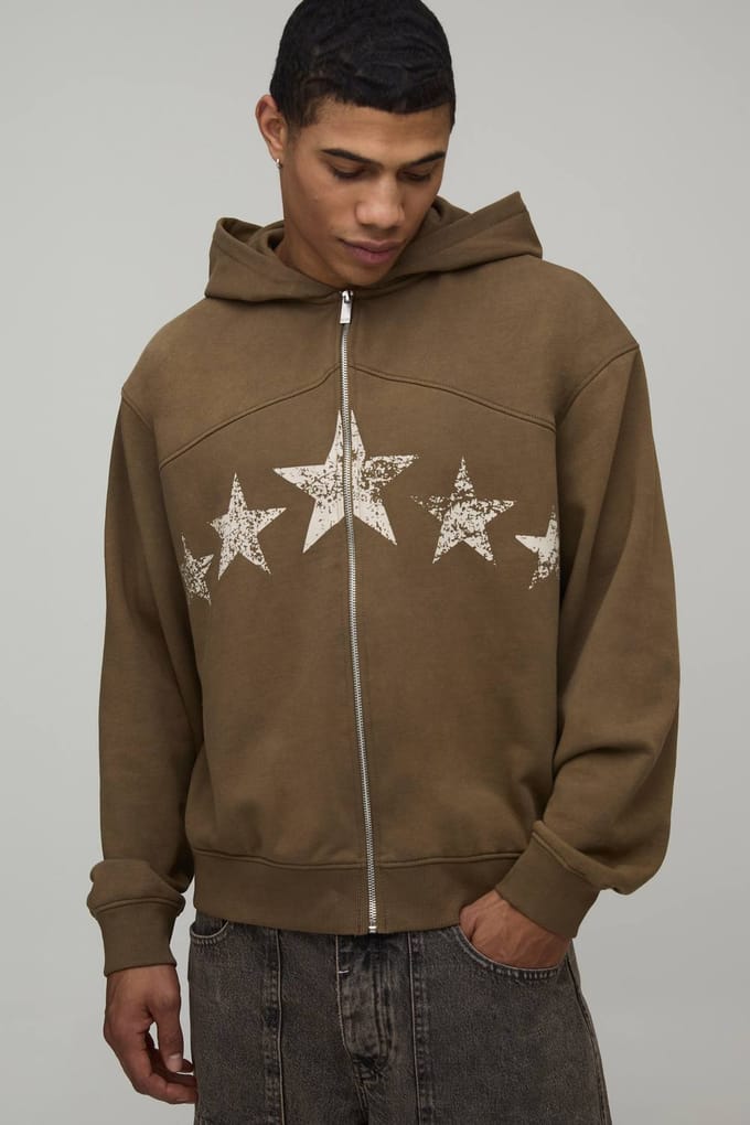 Oversized Boxy Hoodie Met Ritssluiting En Hardware Details | Brown | Size Medium