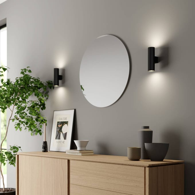 Argon Wandlamp Marion, zwart, hoogte 18 cm, staal, omhoog/omlaag
