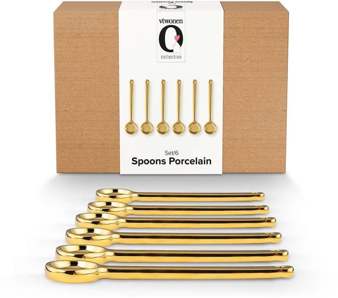 vtwonen Theelepels - Porselein - Lepels - Goud - Set van 6 - Small