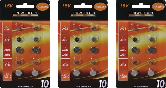 Powerful Batterijen knoopcel - assorti formaten mix - 30x stuks - Alkaline