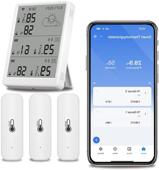 Wifi Hygrometer Thermometer - Temperatuur Sensor - Omgeving Bewaken - App Meldingen - 3 Stuks - Wit
