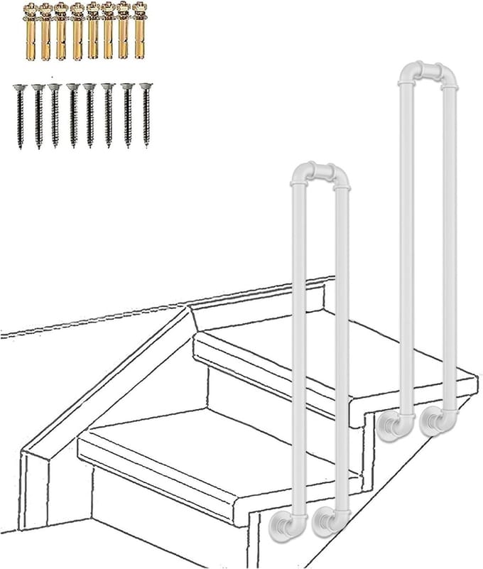 Trapleuning Set - Handgreep Ondersteuning - Veilig Trap Lopen - Smeedijzer Robuust - 45 cm Lengte - Wit