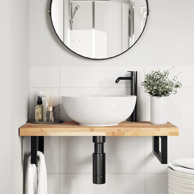 vidaXL - Badkamer - wandschap - staal - en - massief - acaciahout