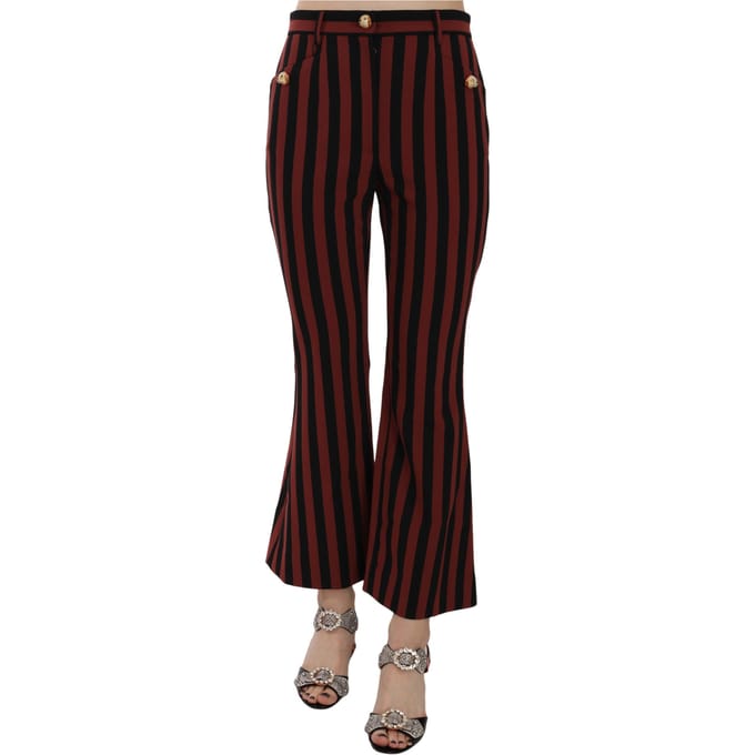 Dolce & Gabbana Zwarte Amarant Gestreepte Gekroesde Flared Broek voor dames