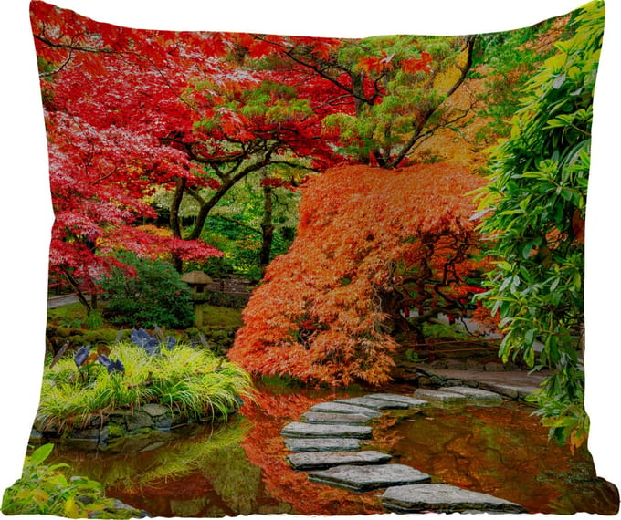 Tuinkussen - Bomen - Japans - Stenen - Pad - Natuur - 40x40 cm - Weerbestendig