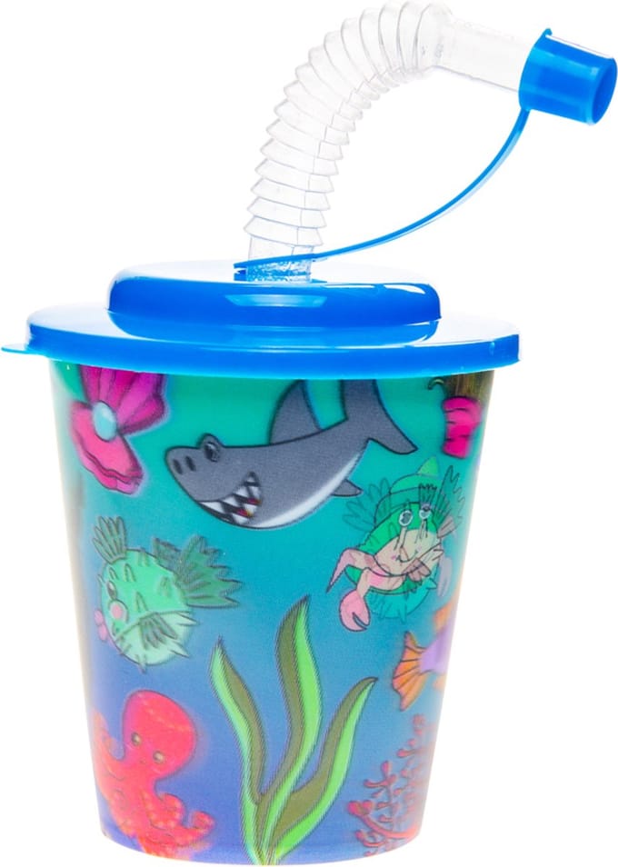 12 stuks 3D beker met rietje en deksel - herbruikbaar - OCEAAN