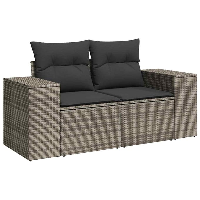 vidaXL - 7-delige - Loungeset - met - kussens - poly - rattan - grijs