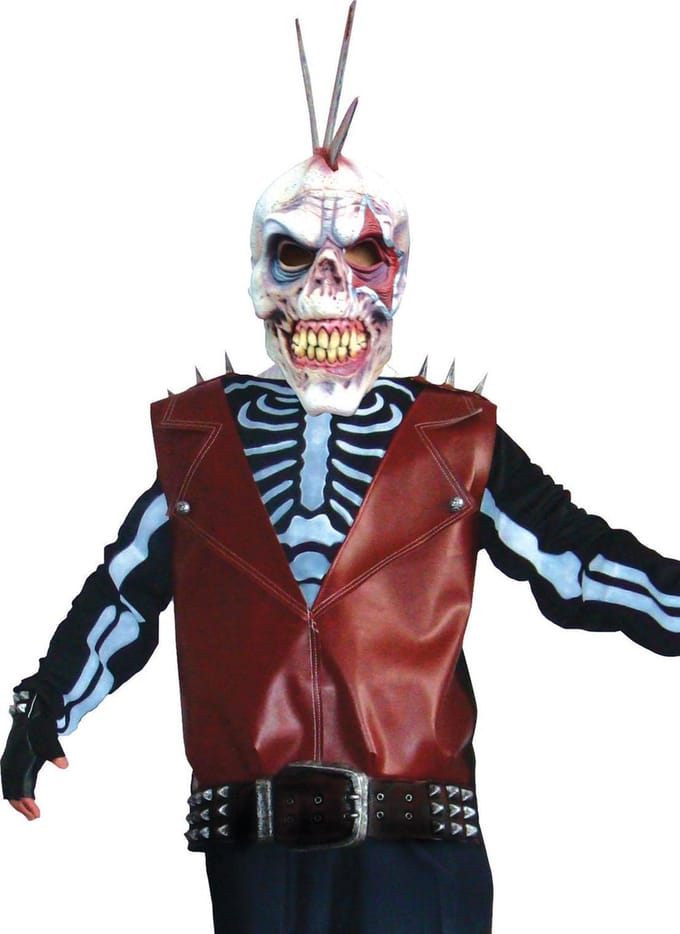 Zombie skelet pak punker kostuum