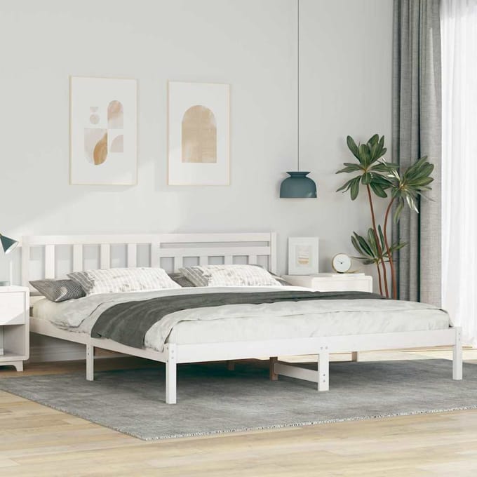 vidaXL - Bedframe - met - hoofdeinde - Wit - 180 - x - 200 - cm - Massief - grenenhout