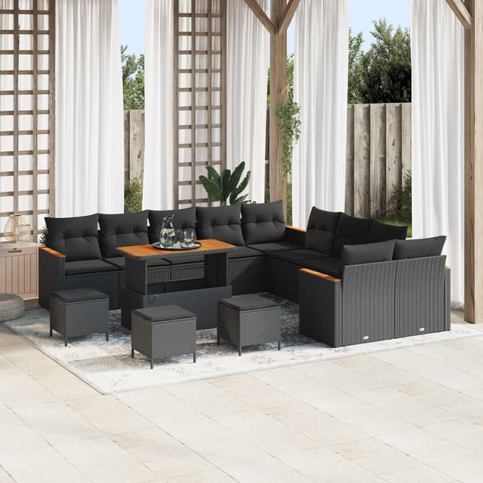 vidaXL - Tuinbank - Set - 14 - st - Zwart - poly - rattan