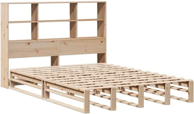 Houten Tweepersoonsbed met Ingebed Boekenkast 140x200cm