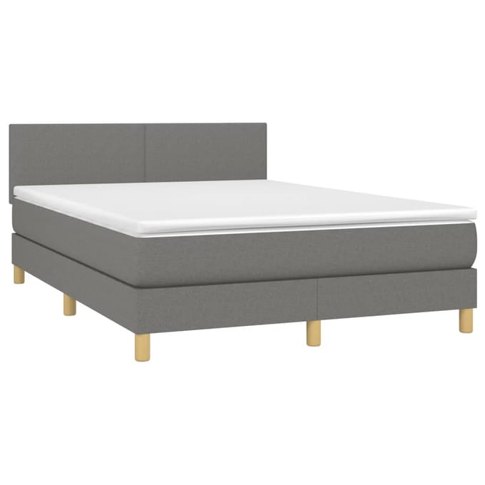 vidaXL - Boxspring - met - matras - en - LED - stof - donkergrijs - 140x190 - cm