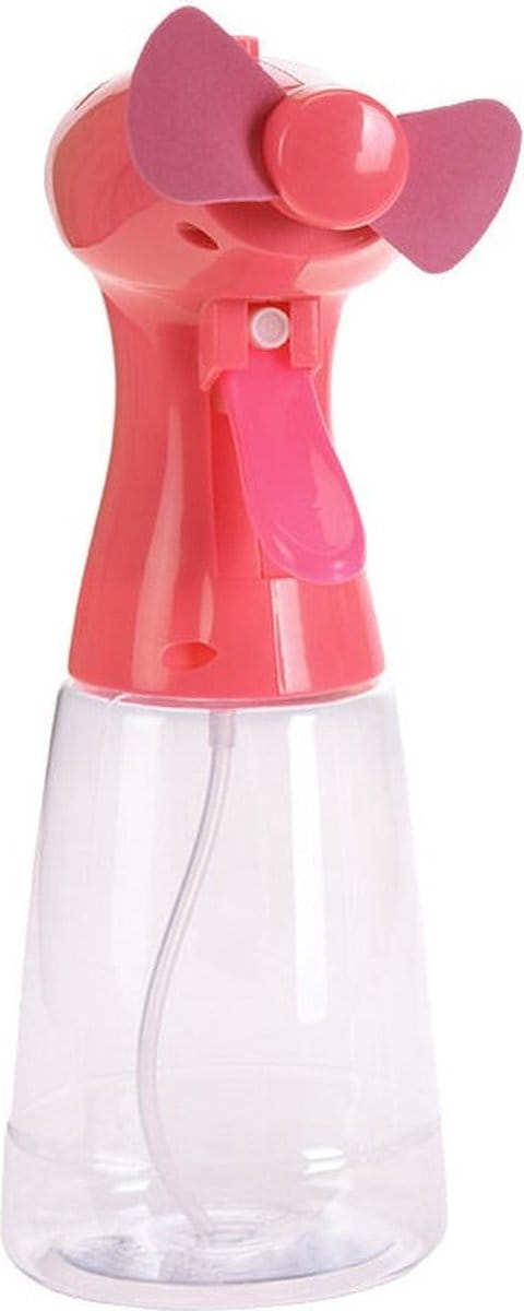 Roze hand ventilator met water verstuiver 22 cm - Zak ventilator/waaier - Waterverstuiver