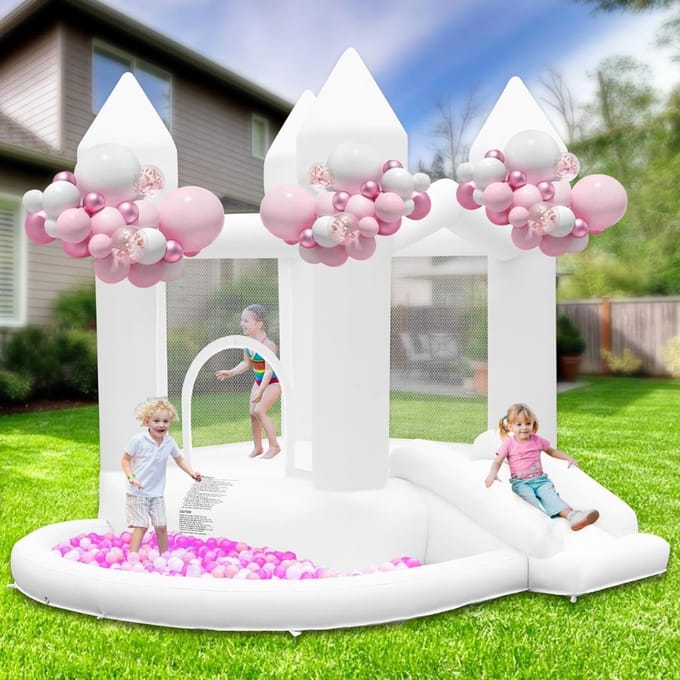 ZMR® Springkasteel - Springkussen - Springkasteel Opblaasbaar -Wit - 46cm x 41cm x 41cm