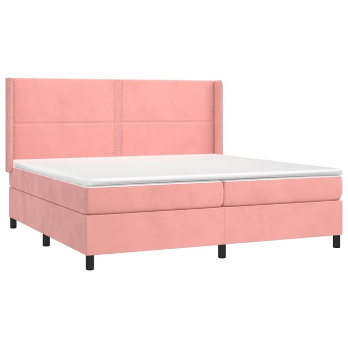 vidaXL - Boxspring - met - matras - fluweel - roze - 200x200 - cm