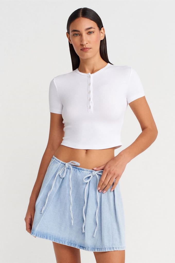 Slim Fit Crop Blouse met Knopen