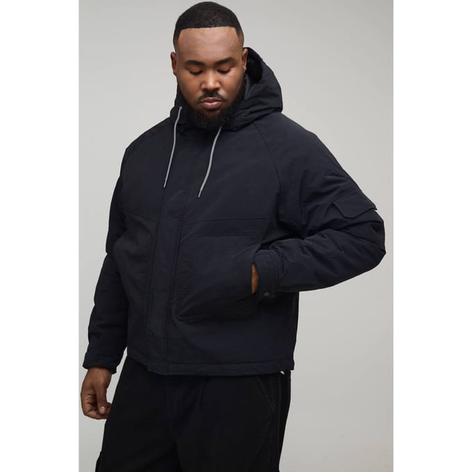Plus Regular Fit parka met naaddetails en capuchon | Black | Size 2XL