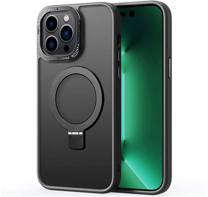 Cityhoesje - iPhone 15 Pro Max - Magnetic - Ring Holder Kickstand - Protective – Backcase - Zwart