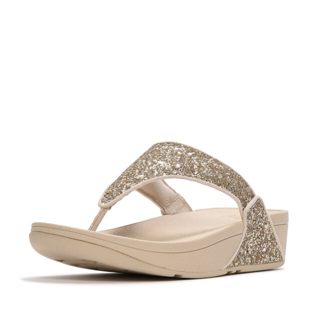 FitFlop Lulu Multi-Tonal Glitter Toe-Post Sandals Dames Slippers - Metallic Beige/Silver