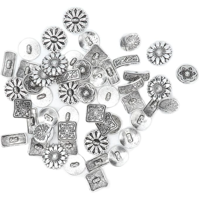 50 stuks Knopen Gemengd Antiek Zilver Rond Vierkant Bloemvorm Retro Creativiteit Kleding Accessoires
