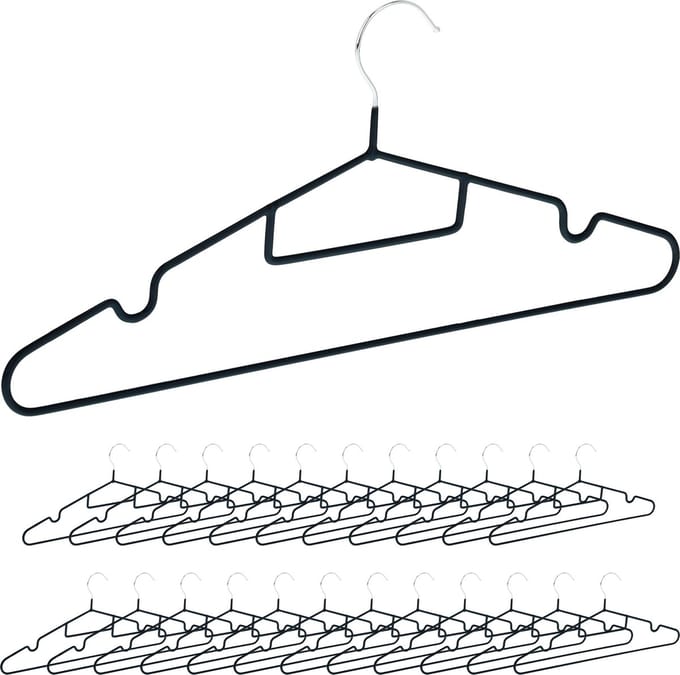 kledinghangers antislip - set van 24 - stropdashouder - inkepingen - zwart