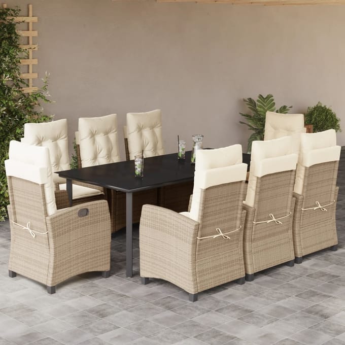 vidaXL - 9-delige - Tuinset - met - kussens - poly - rattan - beige