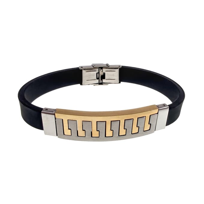 Heren Armband Bicolor Staal en Rubber - Polslengte 19 cm.