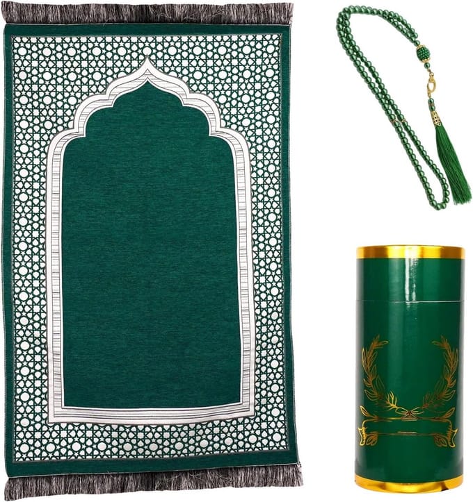 Complete Islamitische Gebedsset met Gebedskleed en Kralen in Cilinder Geschenkdoos