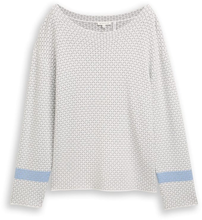 Tom Tailor - Losvallende jacquard gebreide trui - Maat M - mini argyle on grey melange