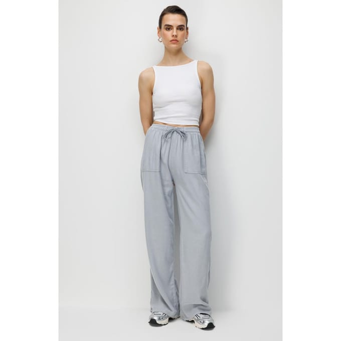Mid Rise Rechte Pantalon van Katoen met Striksluiting
