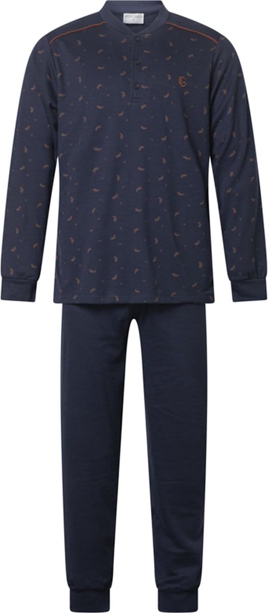 Gentlemen - warme heren pyjama 114279 - interlock, extra aangeruwd - donkerblauw - maat L