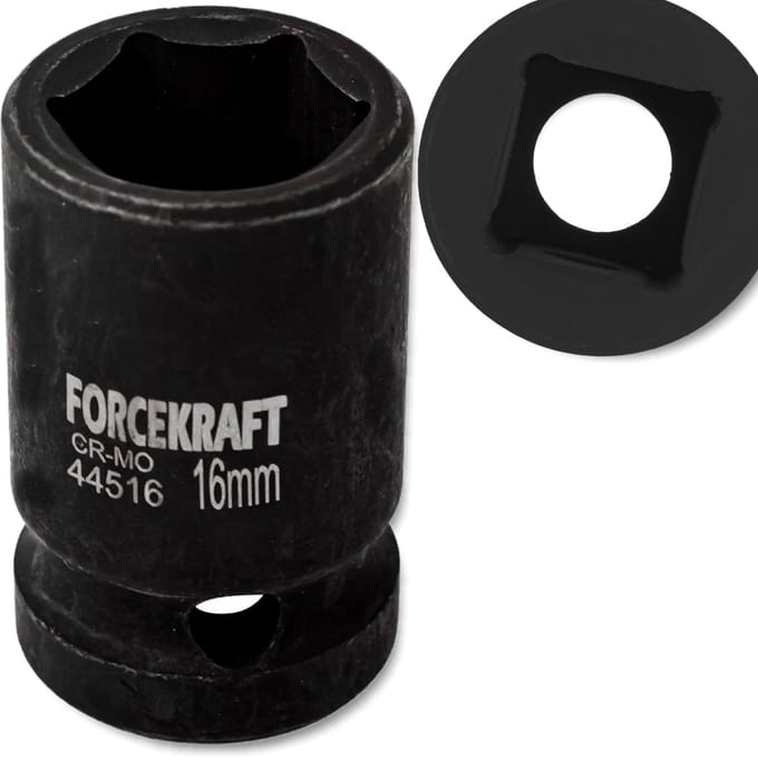 FORCEKRAFT Serie - 6-kantige Impact Socket - 16mm - 1/2" Aandrijving - CrMo Staal