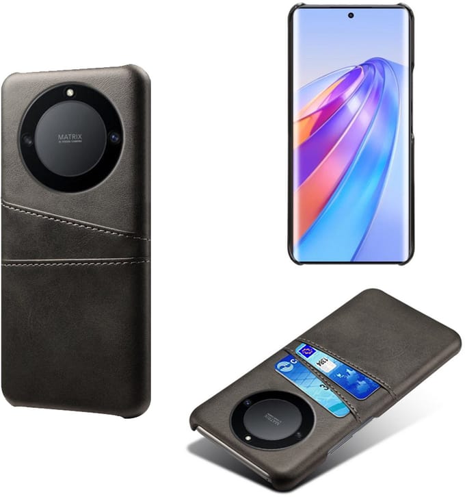 Backcover met Opbergvakjes + Glas Screenprotector voor Honor Magic 6 Lite _ Zwart