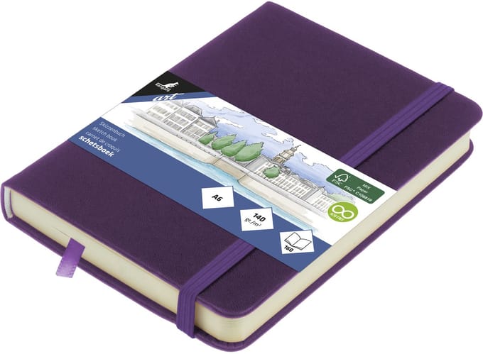 Kangaro schetsboek - A6 - purple heart - met elastiek en lint