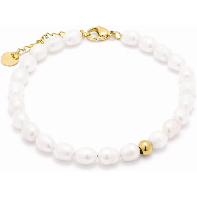 Luxenter Witte Parel armband afgewerkt in 18K geel goud - Unwe