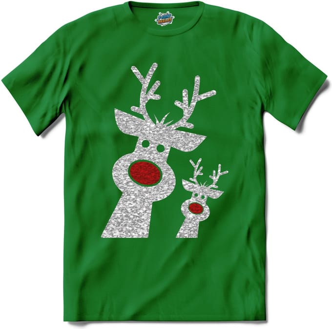 Glitter Kerst Buddy's - T-Shirt - Dames - Heren - Kelly Groen - Maat XL