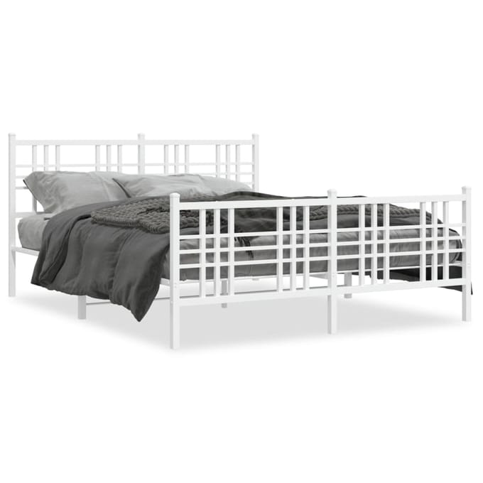 vidaXL - Bedframe - met - hoofd- - en - voeteneinde - metaal - wit - 150x200 - cm