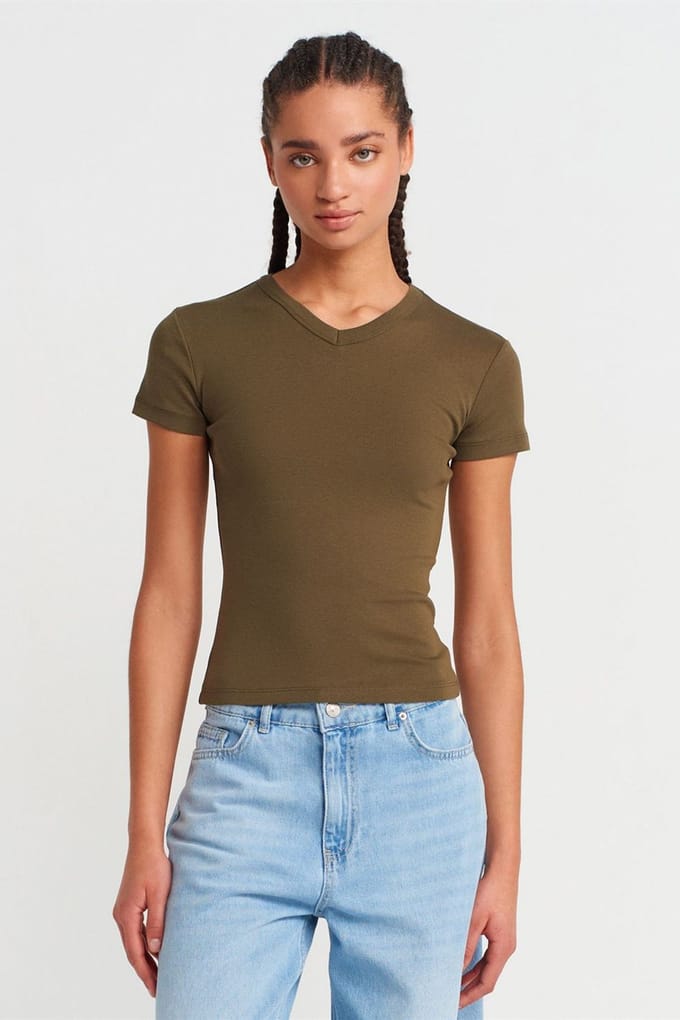 Slim Fit Katoenen V-hals T-shirt