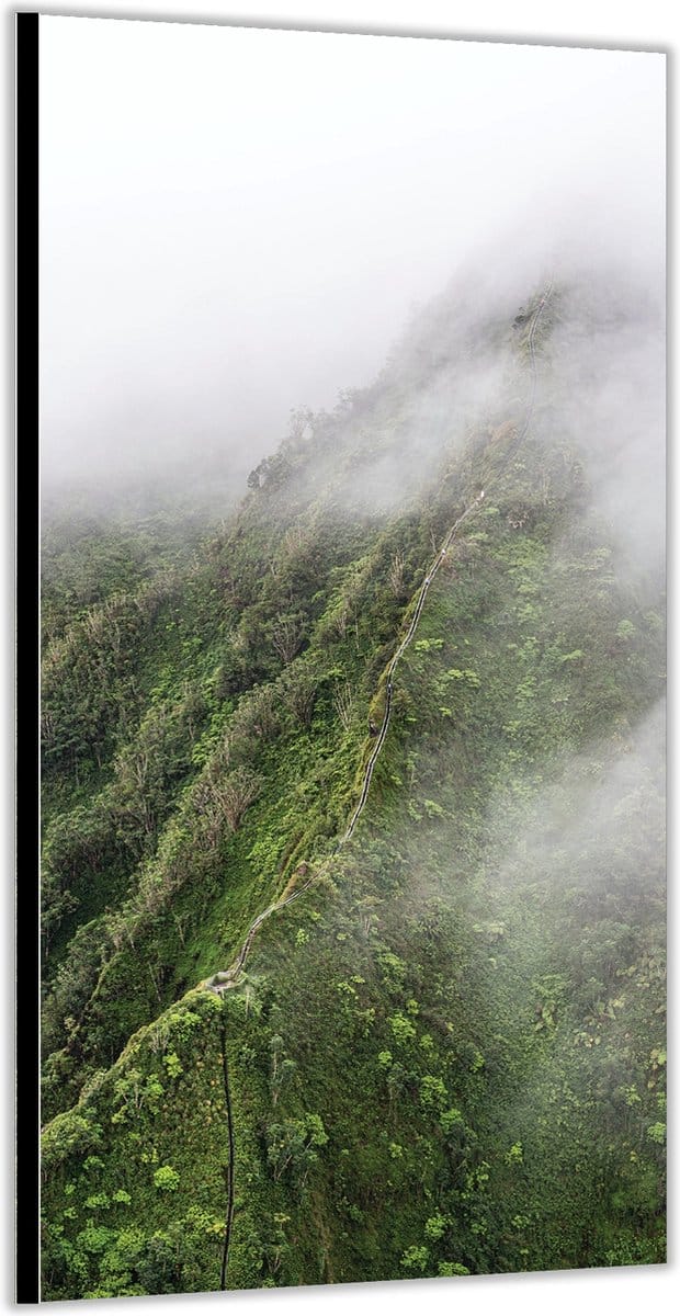 KuijsFotoprint - Schilderij - Berg Met Mist - Wit En Bruin - 200 X 100 Cm