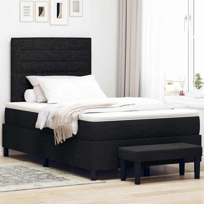 vidaXL - Boxspring - bed - met - hoofdeinde - Zwart - 120 - x - 190 - cm - Stof