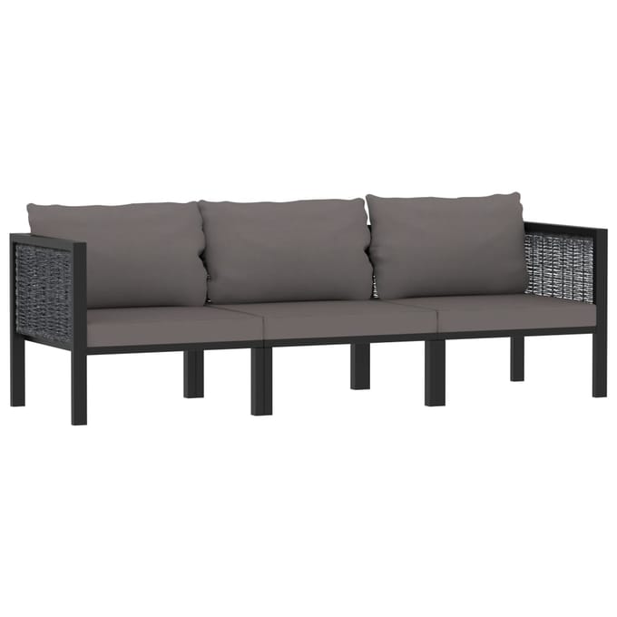vidaXL - Driezitsbank - met - kussens - poly - rattan - antraciet