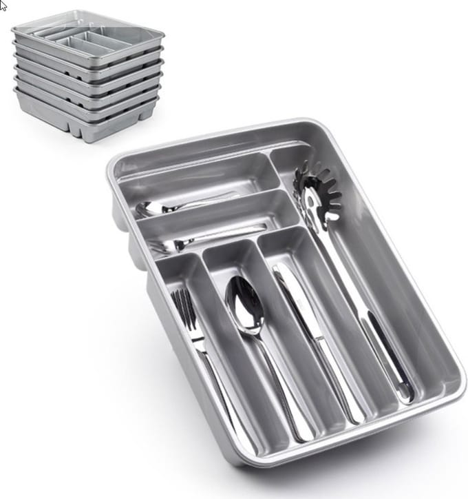 Plasticforte Bestekbak - 6-vaks - zilverkleurig - 40 x 30 x 7 cm - bestekhouder