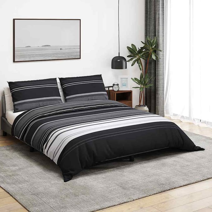 vidaXL Dekbedovertrekset 155x220 cm katoen zwart gestreept
