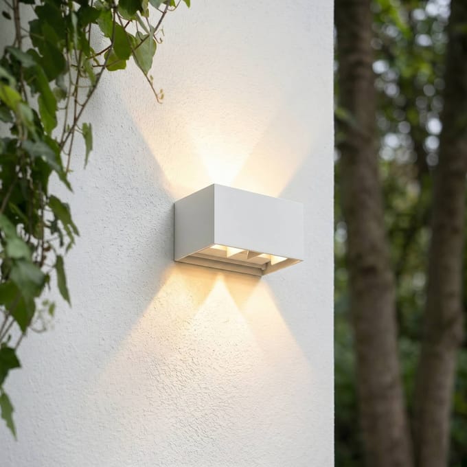 Lindby LED buiten wandlamp Nivar, hoekig, wit, 20 cm, IP54