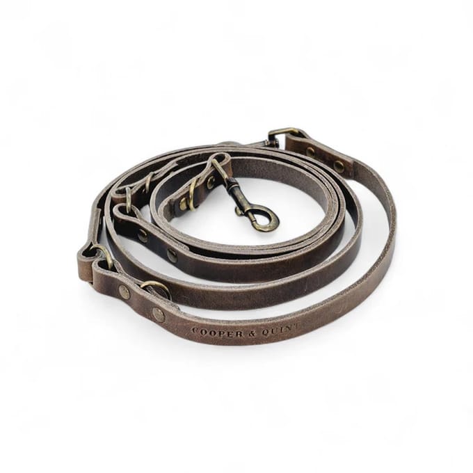 Cooper & Quint Switch Verstelbare Leren Hondenriem - Stone - 2 cm - Oud Messing