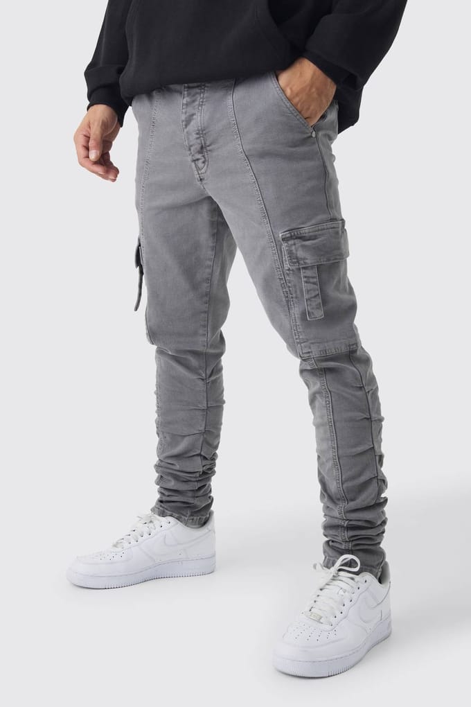 Skinny Stacked Geraffelde Strap Cargo Broek | Slate | Size 32R